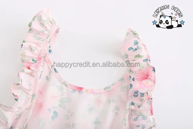LEZONKIDS - Customizable Summer Floral Sleeveless Cold Shoulder Elegent Party Sundress for Girls